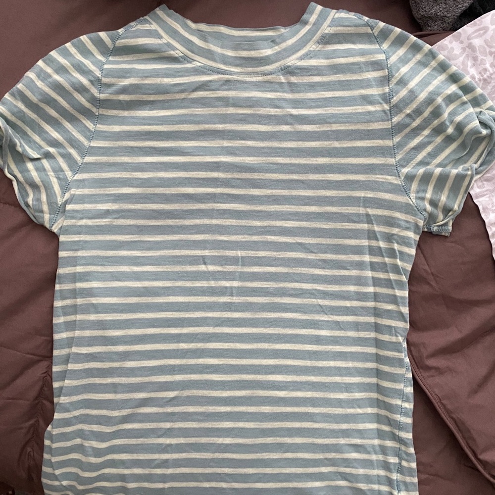 Free people short sleeve striped tee w high neck